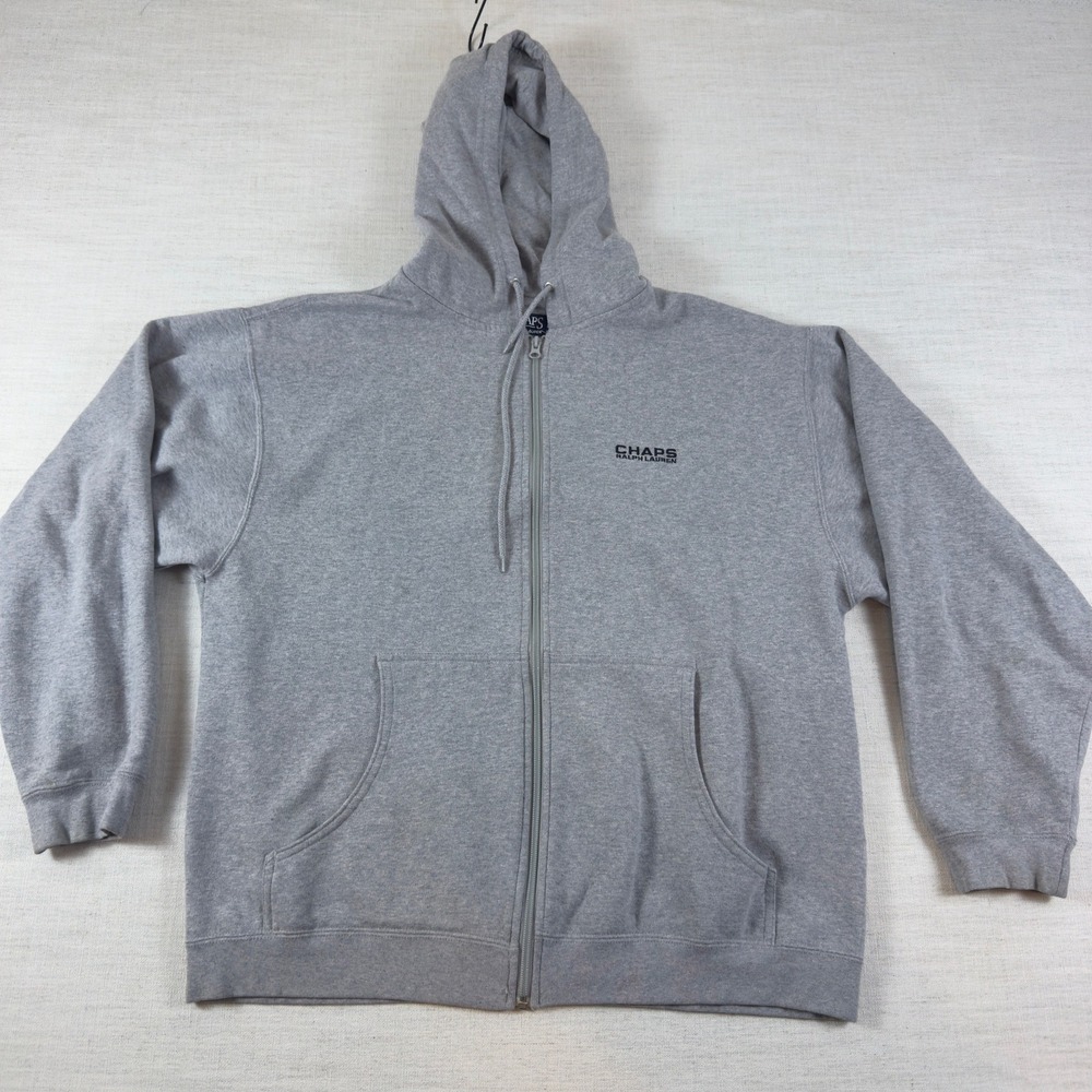 Chaps Ralph Lauren Mens Full Zip Hoodie Fleece Jacket Heather Gray Large